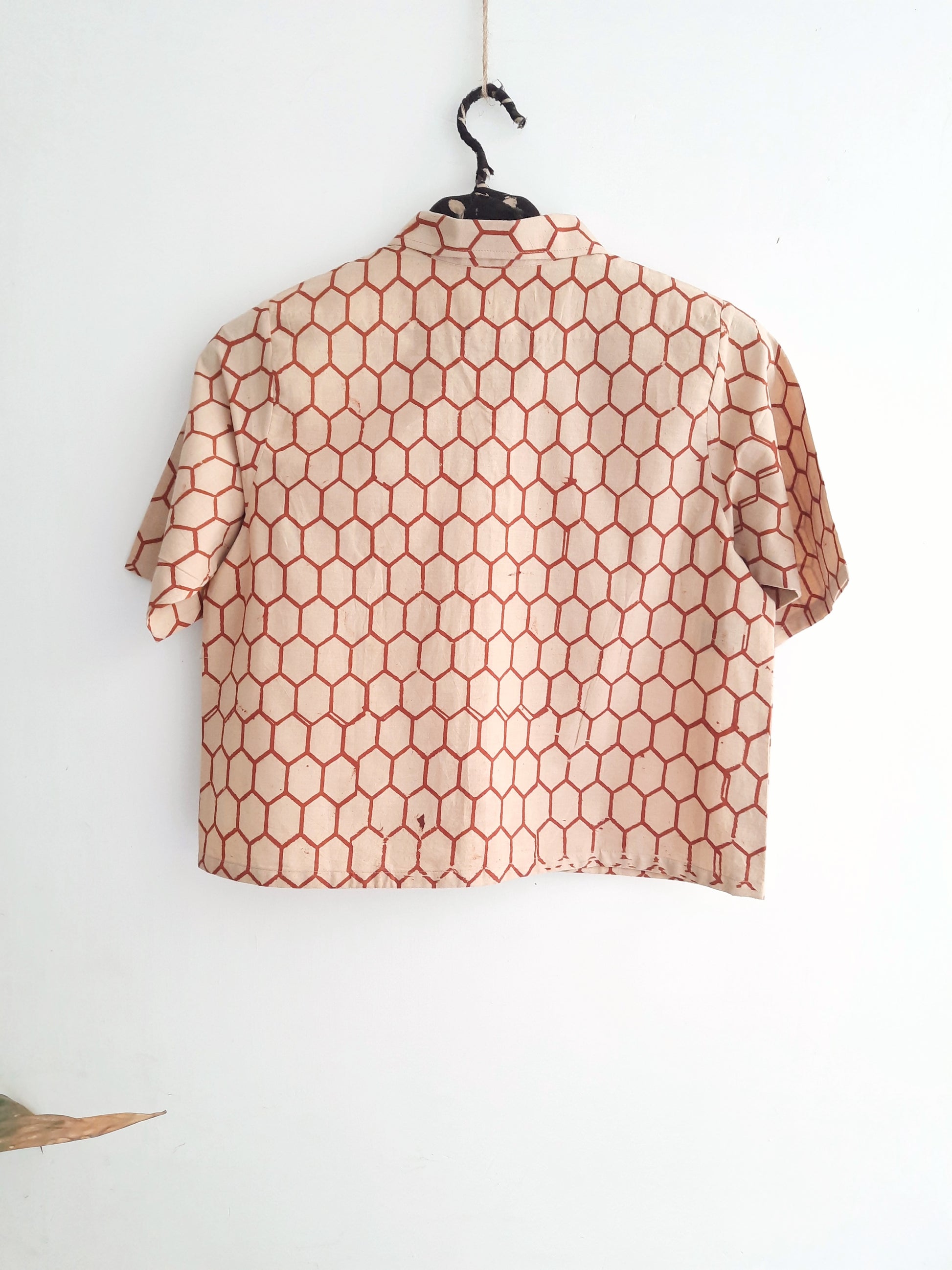 Beige ajrakh cropped shirt for women