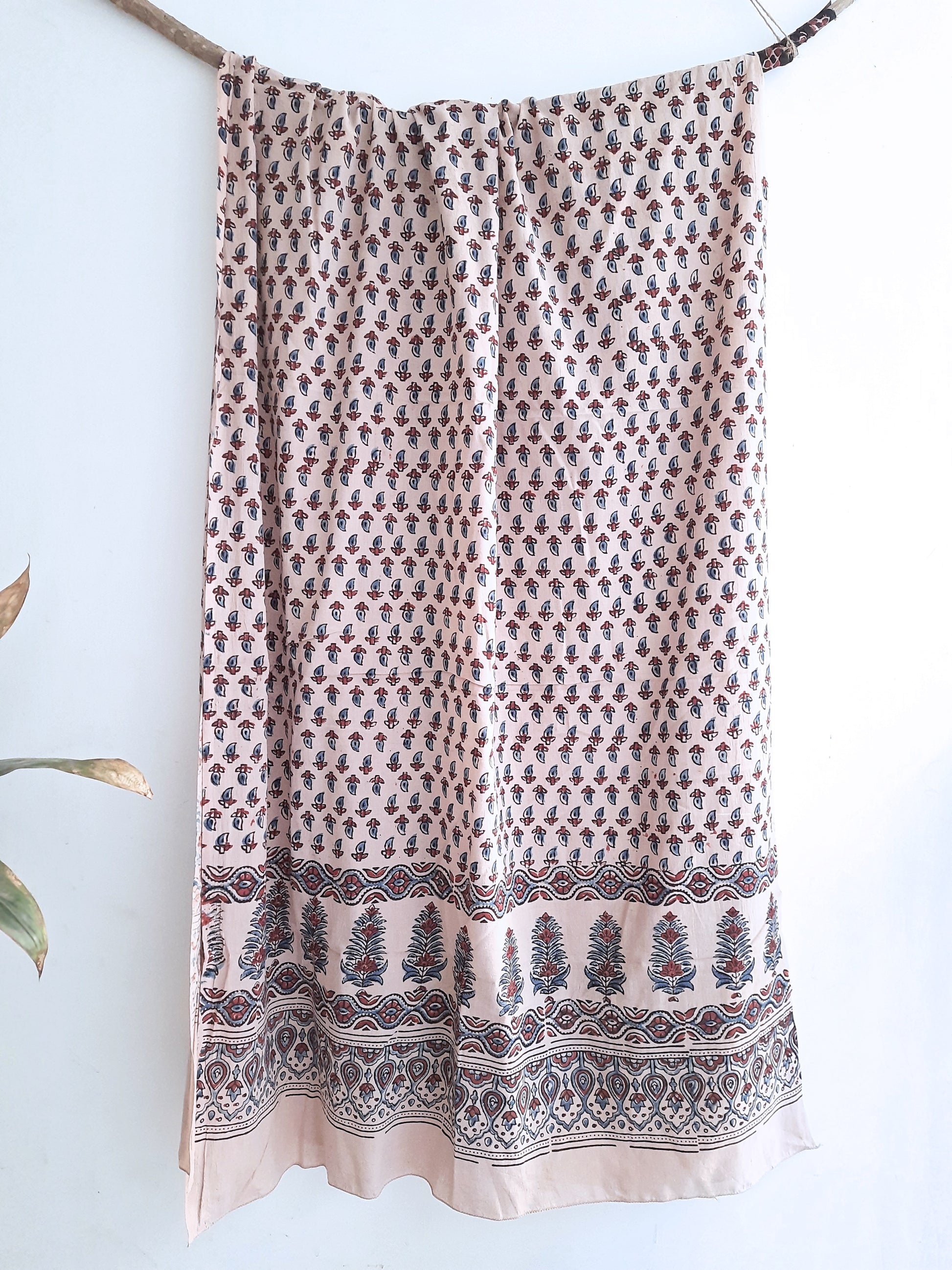 Myrobalan Dyed Boota Cotton Dupatta from Turquoisethestore: Pure cotton, hand block printed with ajrakh techniques. A sustainable and stylish addition to your wardrobe, perfect for elevating your summer style. Embrace artisanal charm and timeless elegance. Shop now!