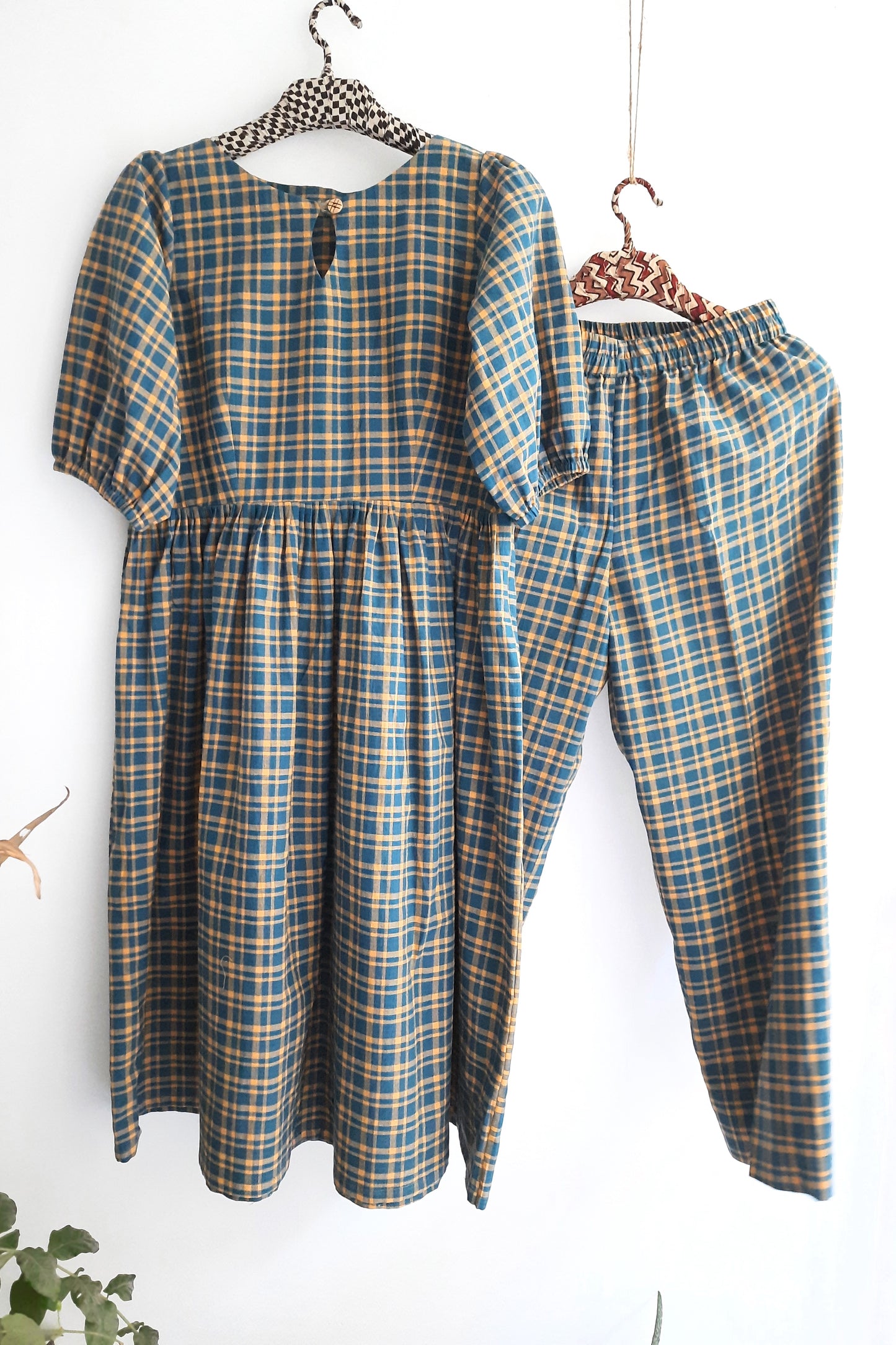 Coord set - Hand-spun cotton checkered coord set for women crafted in India