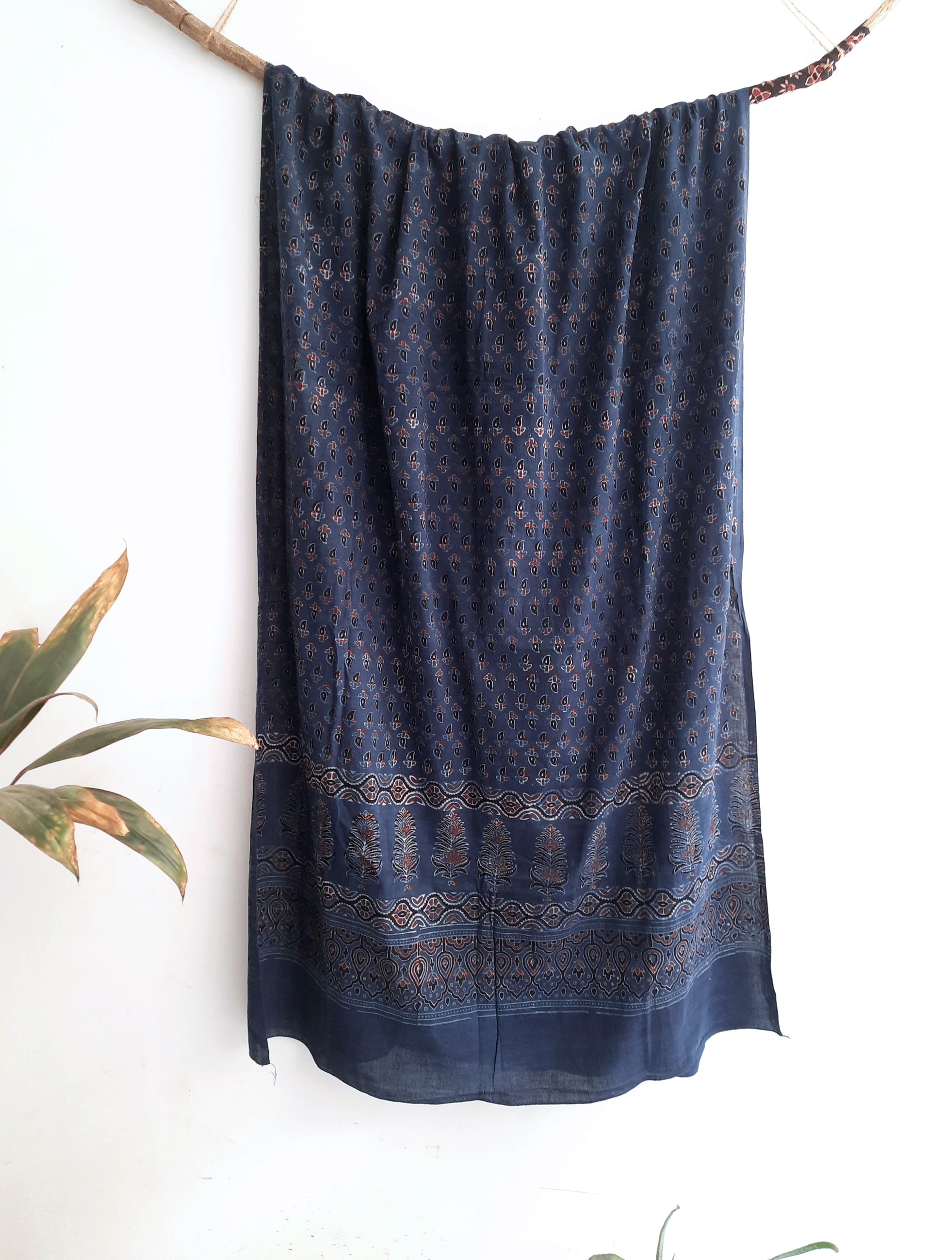 Turquoisethestore's Indigo Ajrakh Cotton Dupatta, hand block printed with traditional techniques. Elevate your summer style with this sustainable and artisanal fashion accessory, perfect for adding charm to any outfit.