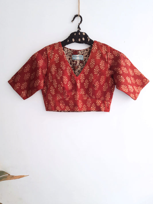 Madder ajrakh blouse in mashru silk