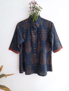 Handcrafted Ajrakh Hand Block Print Shirt for Women - Naturally Dyed, Ethically Made, Sustainable Fashion with Traditional Artistry.