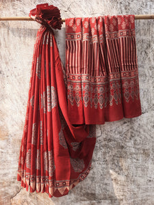 Shop Ajrakh hand block printed sarees online, crafted with natural dyes and sustainable techniques. Perfect for elegant, eco-conscious, handmade fashion.