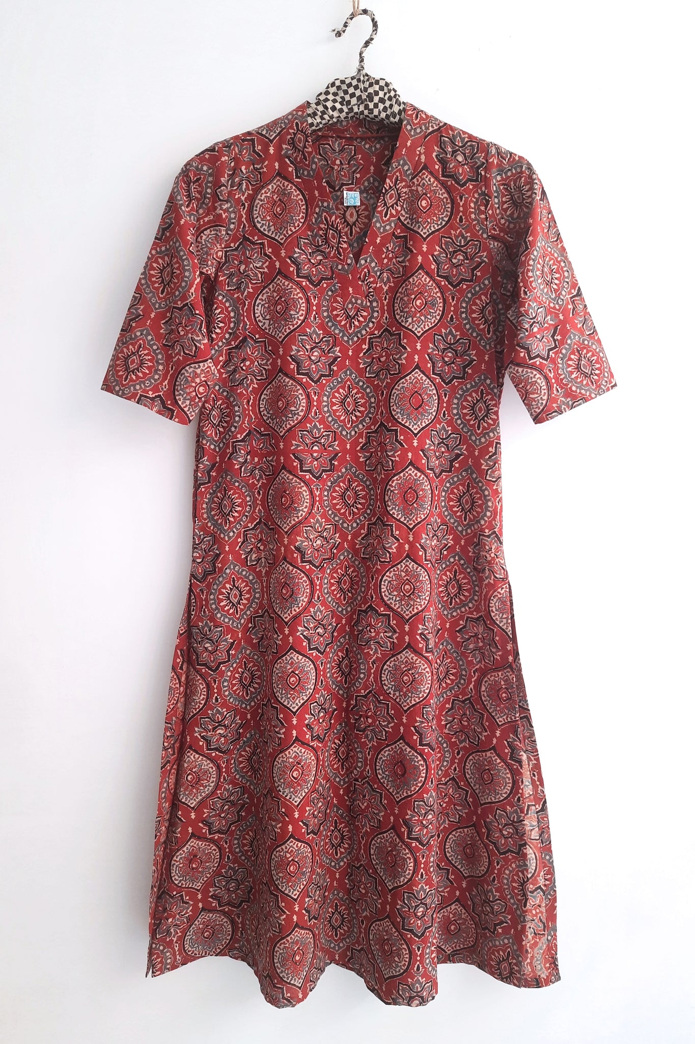 Ajrakh Hand Block Print Kurta in Maroon Color.