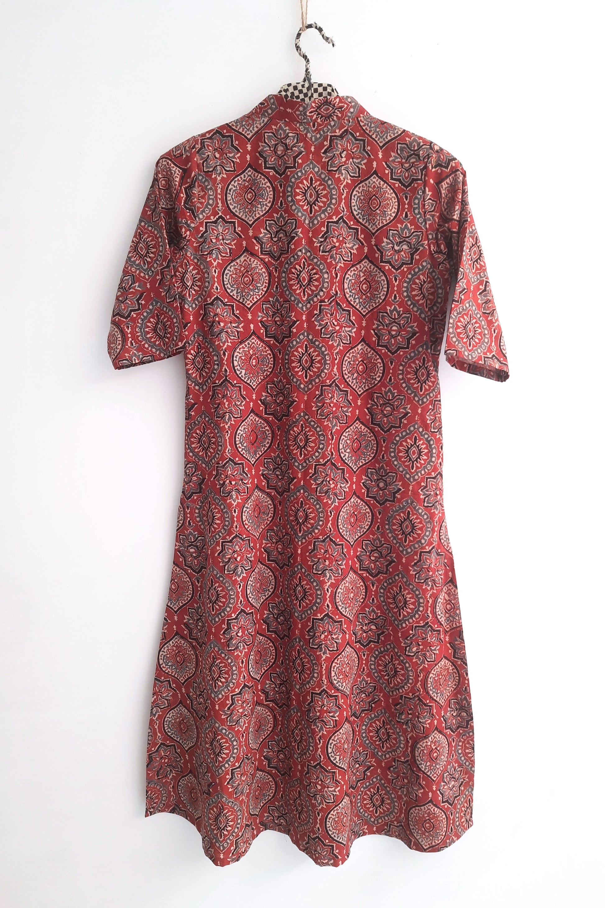 Ajrakh Hand Block Print Kurta in Maroon Color.