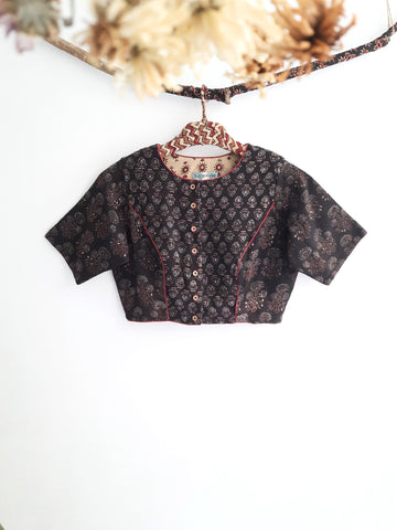 Ajrakh Prints Organic Cotton Blouse, Saree Blouse, Sustainable Fashion