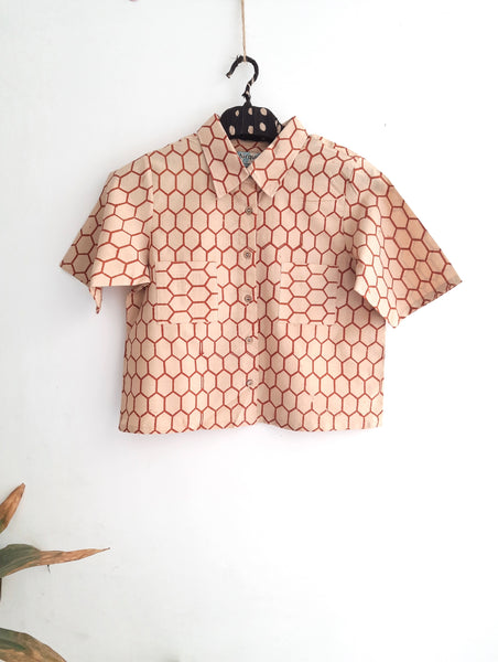 Beige ajrakh cropped shirt for women