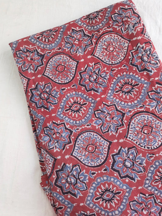Pure Cotton Madder Ajrakh Hand Block Print Fabric by Turquoisethestore, showcasing intricate ajrakh prints in madder dye on soft cotton.