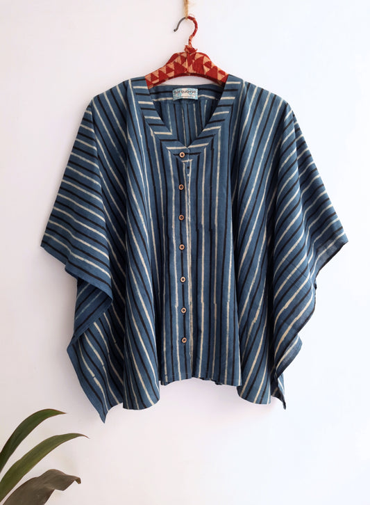 Ajrakh stripes indigo kaftan shirt for women, Indigo stripes kaftan, Kaftan, Natural dyed kaftan