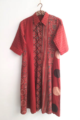 Ajrakh prints shirt dress for women in pure cotton. Women's dress. Sustainable fashion.