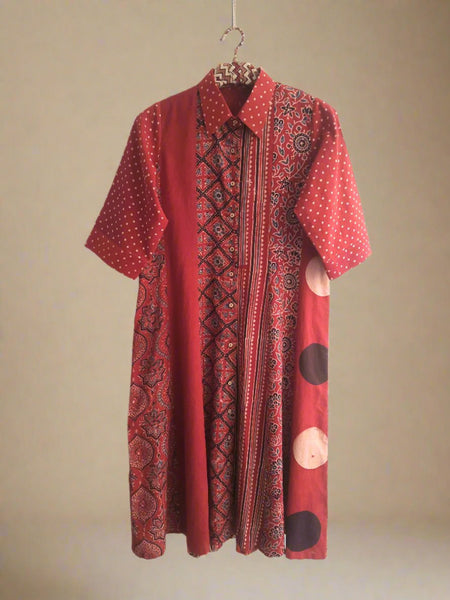 Ajrakh prints shirt dress for women in pure cotton. Women's dress. Sustainable fashion.