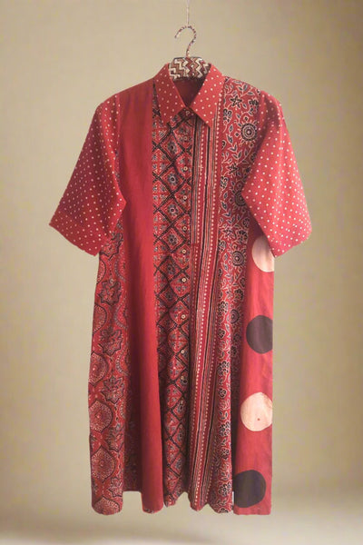 Ajrakh prints shirt dress for women in pure cotton. Women's dress. Sustainable fashion.