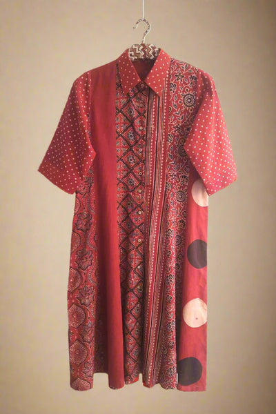 Ajrakh prints shirt dress for women in pure cotton. Women's dress. Sustainable fashion.