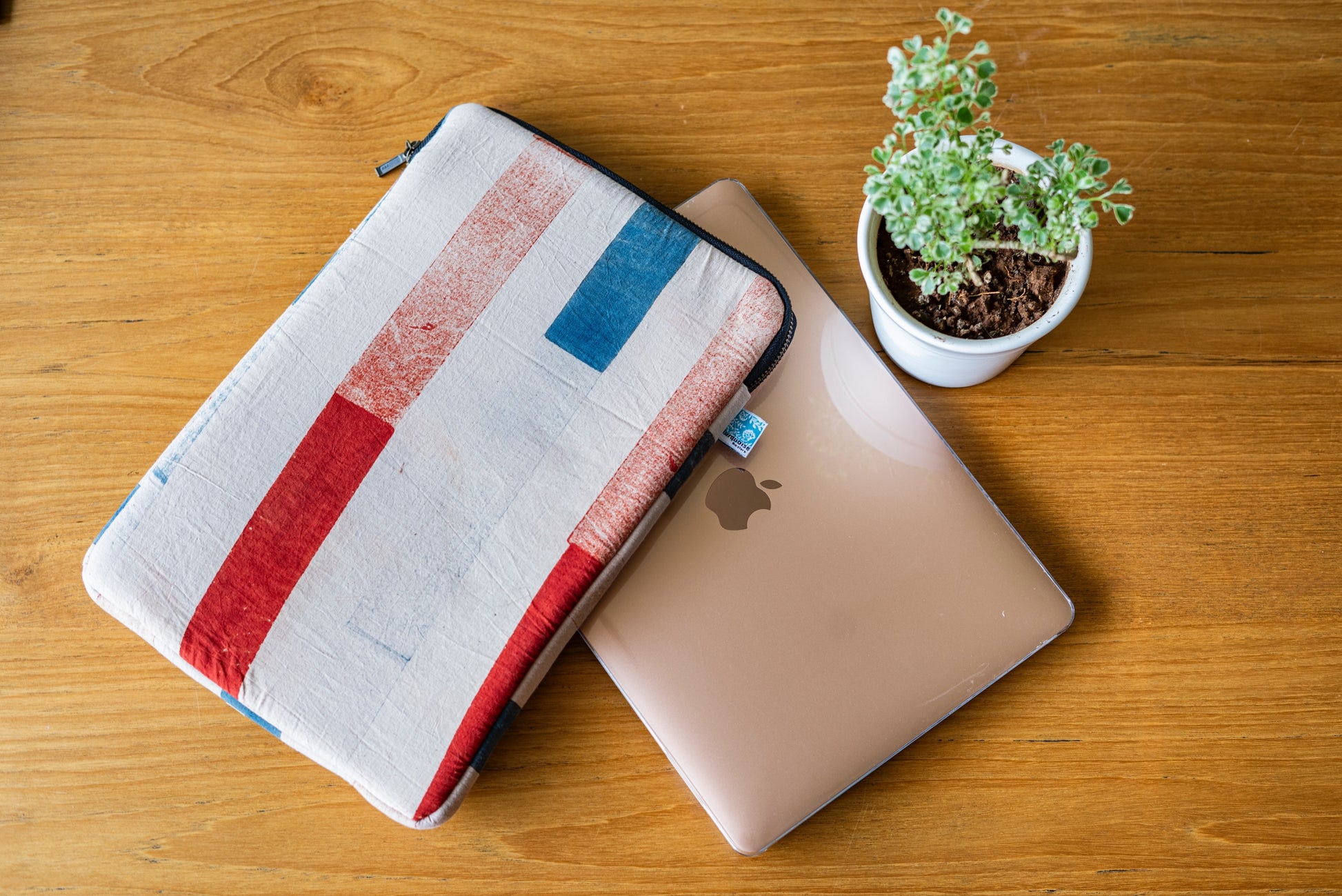 Artisanal eco friendly apple MacBook sleeve, Fabric laptop sleeve