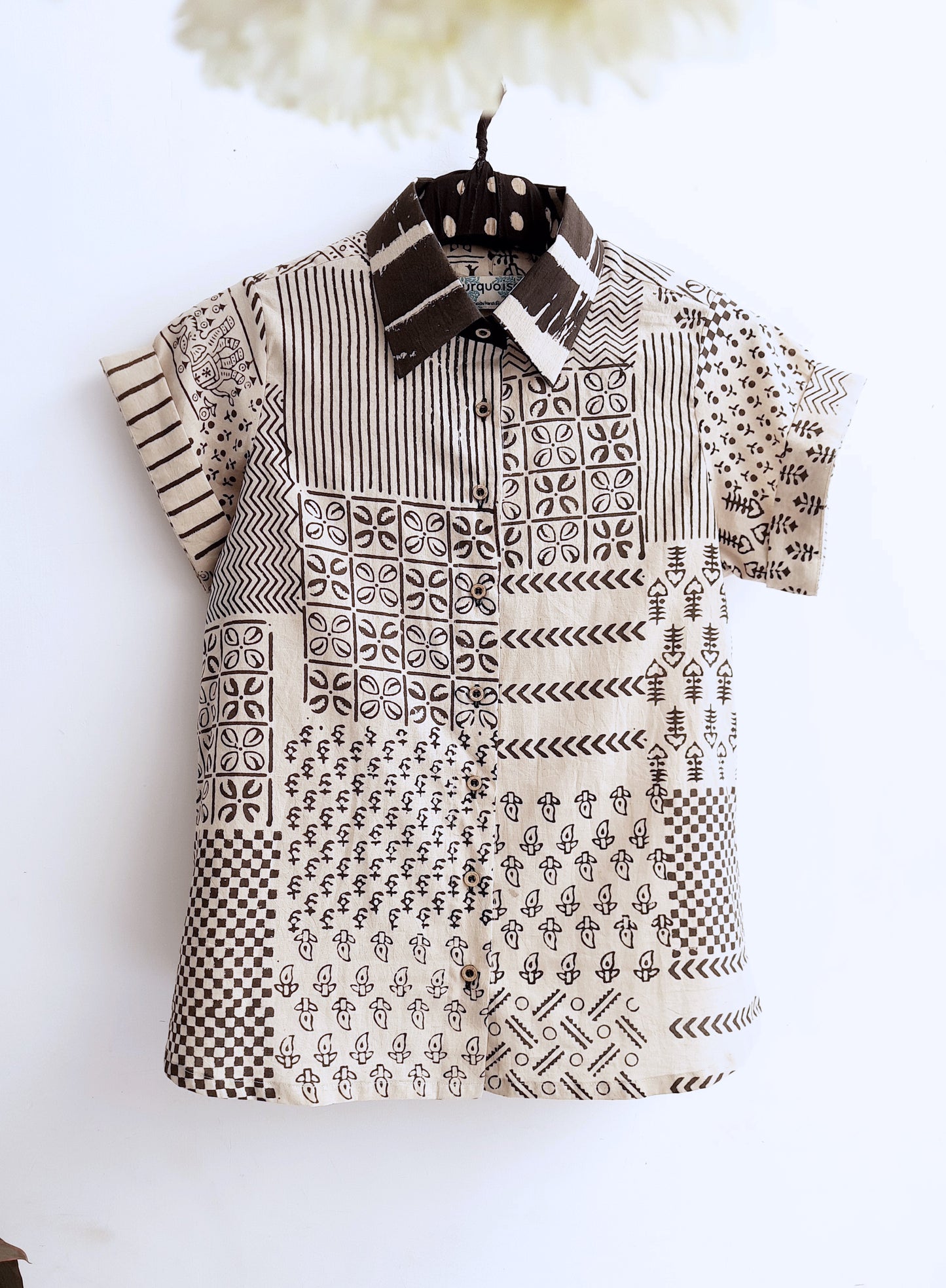 Beige ajrakh hand block print shirt, Ajrakh cotton shirt, Creative clothing, Sustainable fashion