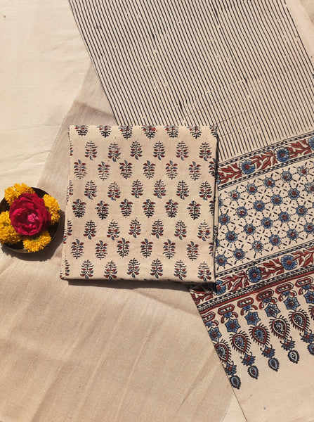 Ajrakh Hand Block Printed Suit Set – Pure Cotton, Naturally Dyed, Handcrafted Indian Ethnic Wear with Dupatta. Slow-made by skilled artisans, featuring breathable fabric and traditional patterns. A perfect blend of heritage craftsmanship and everyday comfort.