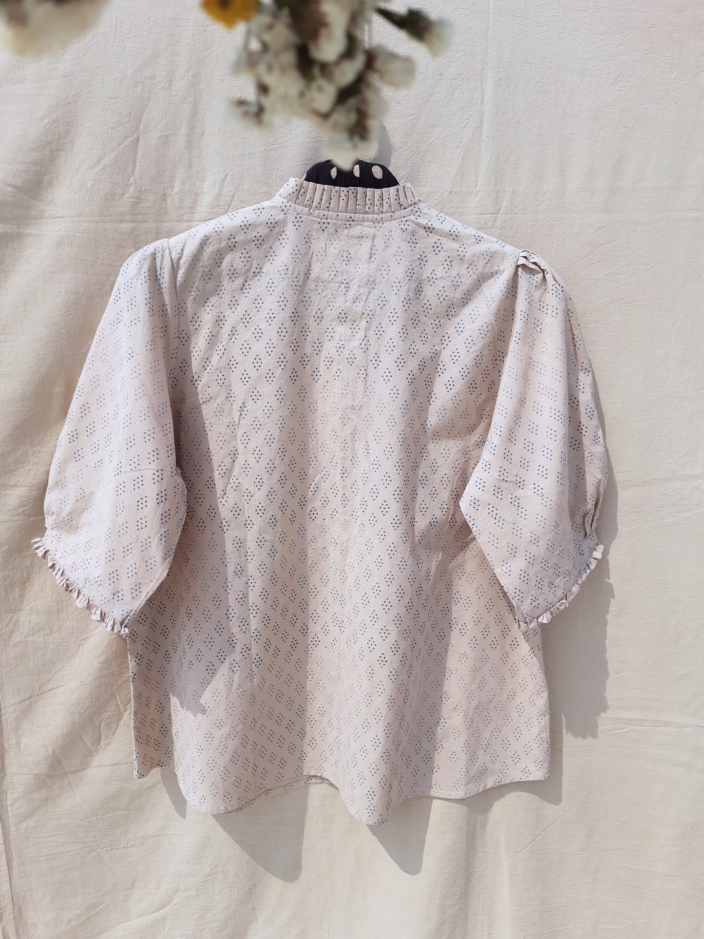 Beige polka dots shirt for her, Handcrafted women's shirt, Cotton shirt for her, Slow fashion