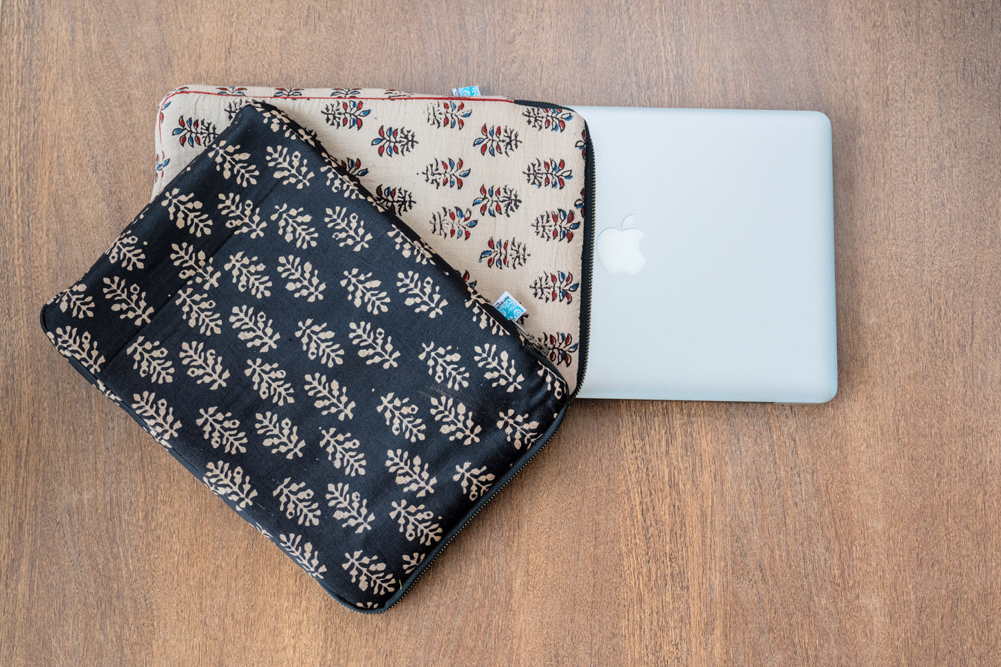 Black ajrakh fabric laptop sleeve, Apple MacBook sleeve