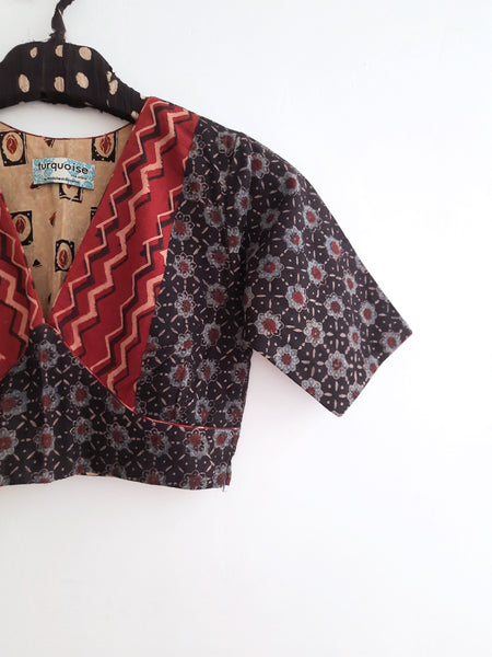 Black Hand spun Ajrakh Blouse - Organic cotton, ajrakh hand block print technique, handmade with love.