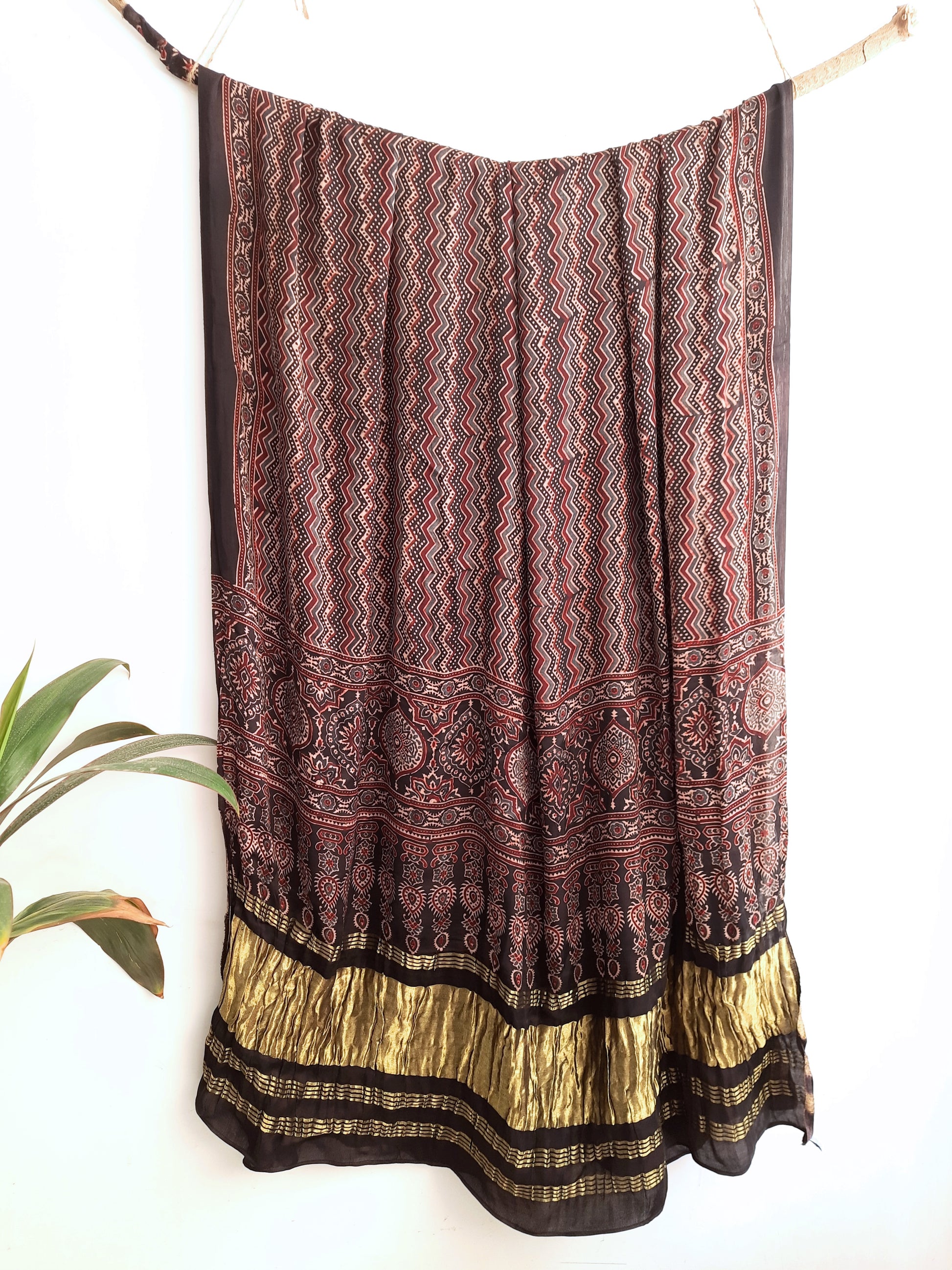 Black ajrakh modal silk dupatta, Natural dyed luxurious silk dupatta, Festive wear