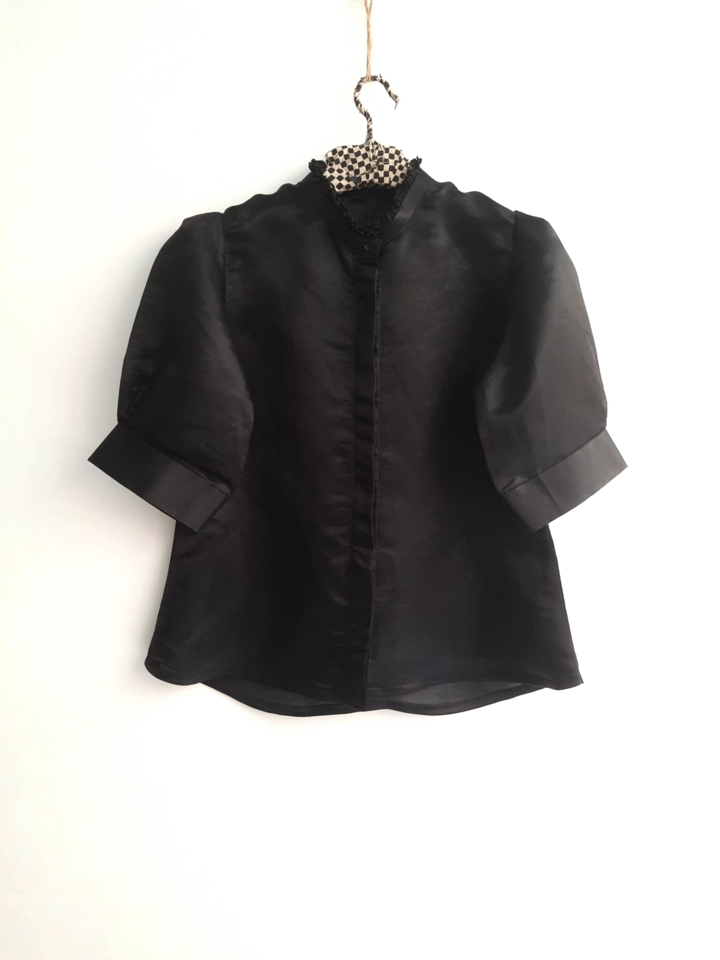 Black linen silk shirt for women. Luxurious linen silk shirt for women. Sustainable fashion.