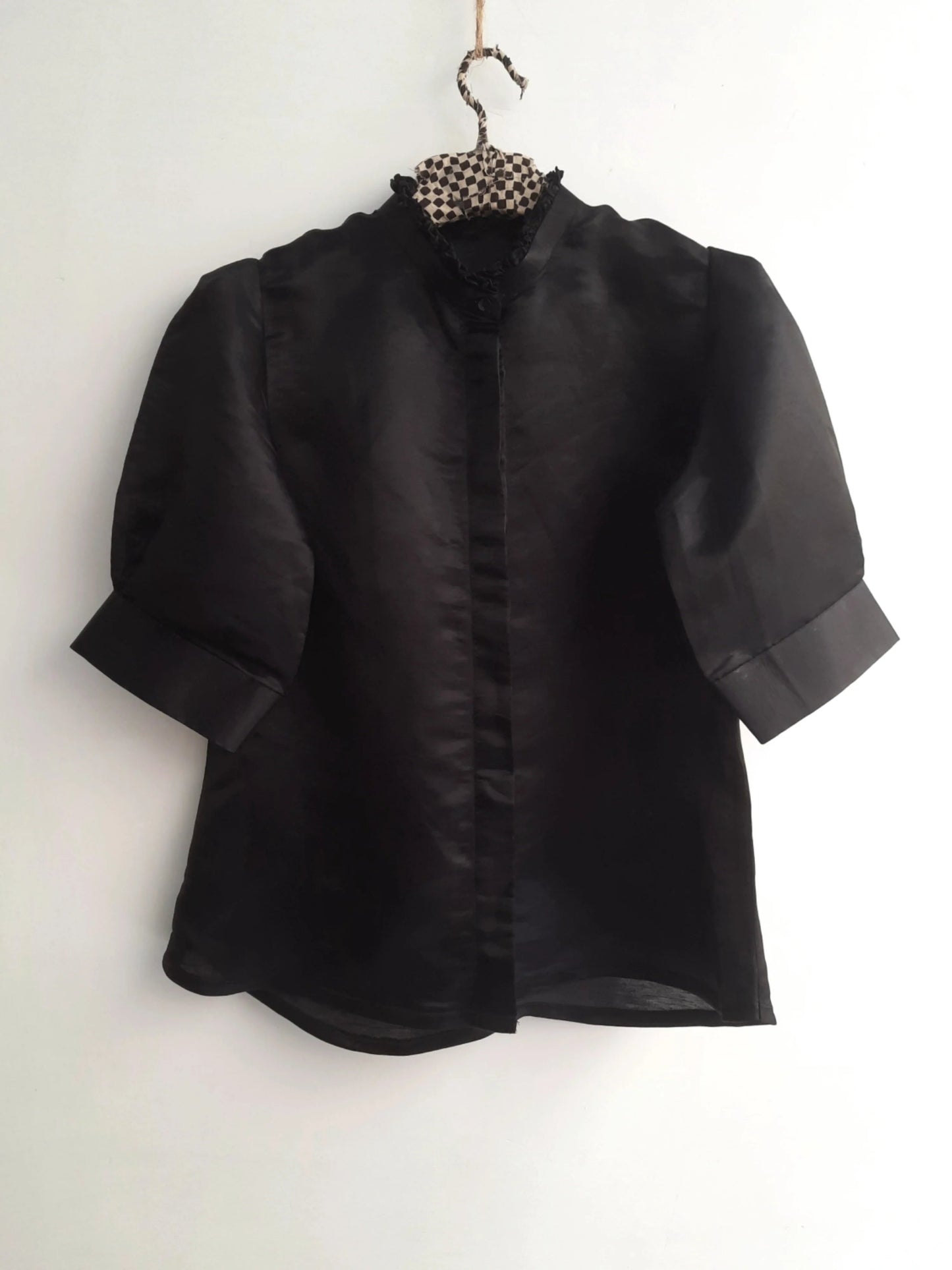 Black linen silk shirt for women. Luxurious linen silk shirt for women. Sustainable fashion.