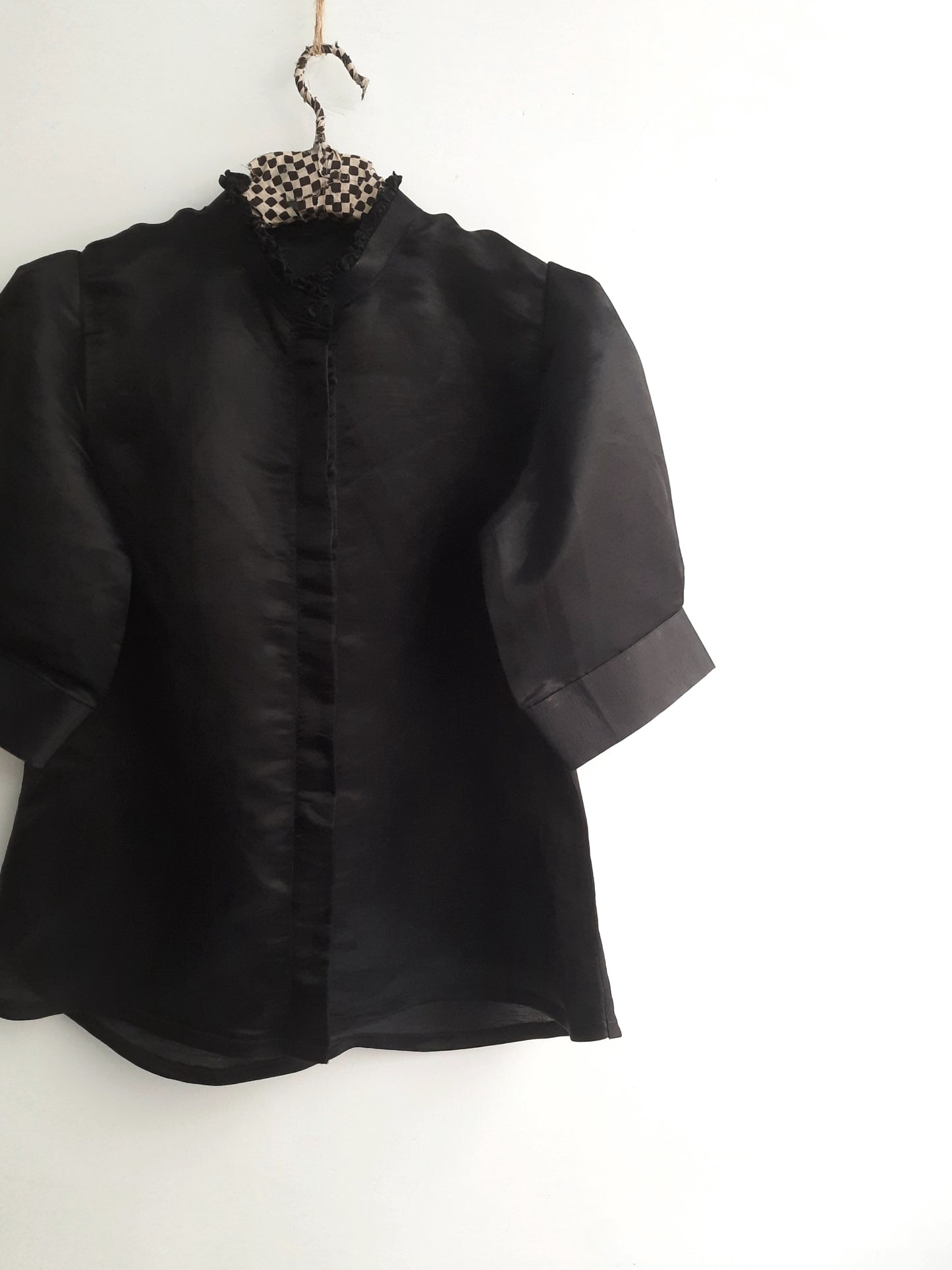 Black linen silk shirt for women. Luxurious linen silk shirt for women. Sustainable fashion.