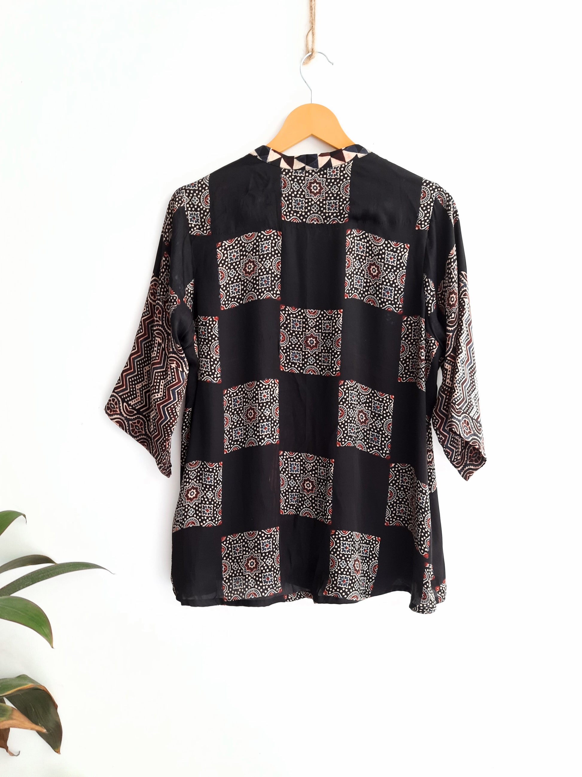 Black modal silk ajrakh shirt, Handcrafted ajrakh modal silk shirt, Fair fashion