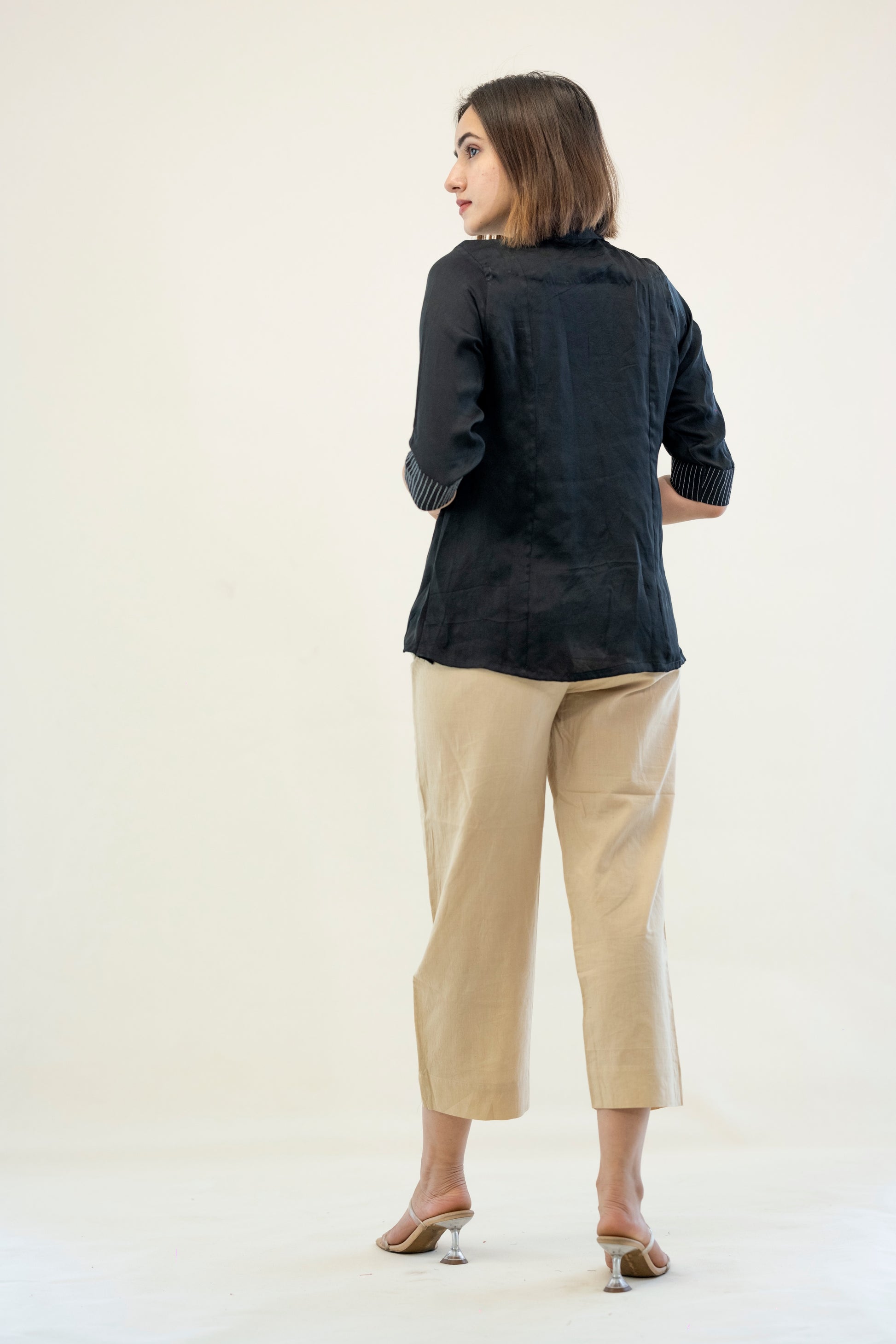 Black modal silk shirt for her, Handmade modal silk women shirt, Natural dyed