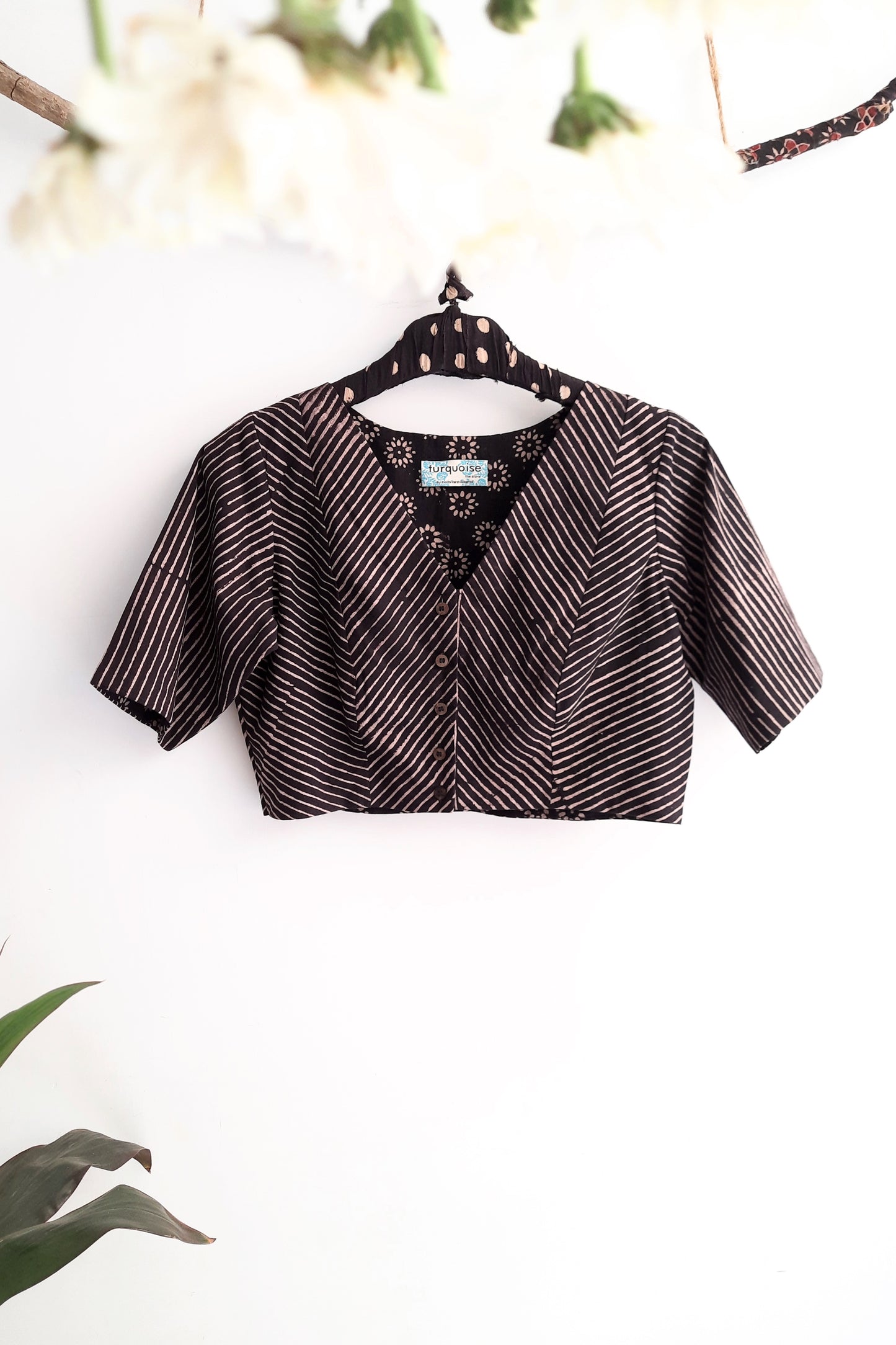 Black stripes saree blouse, Ajrakh stripes blouse, Sustainable fashion