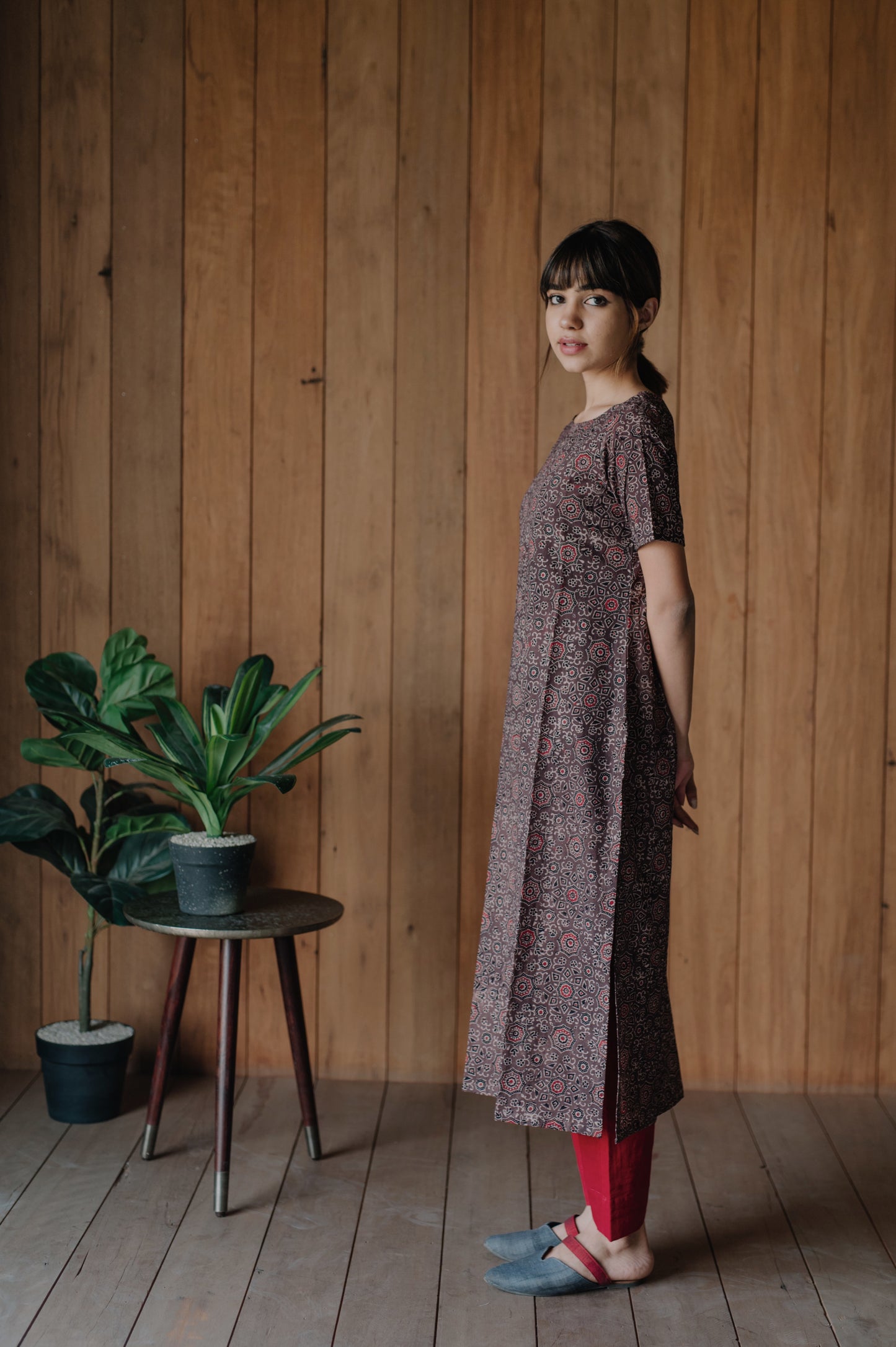 Turquoisethestore's Ajrakh Kurta Pants Set: Embrace earthy beauty with natural cotton, Earthy Brown & Madder hues, and traditional Ajrakh hand block prints. Elasticated waistband ensures comfort. Effortlessly stylish and eco-conscious fashion statement.