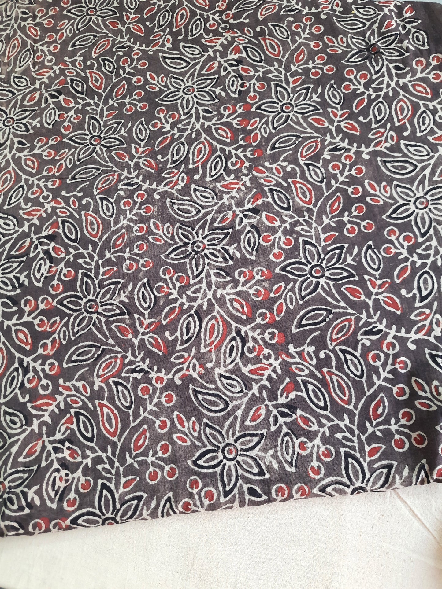 Ajrakh Brown Fabric - Pure Cotton, showcasing intricate floral ajrakh hand block prints in rich brown hues, crafted sustainably with natural dyes by Turquoisethestore.