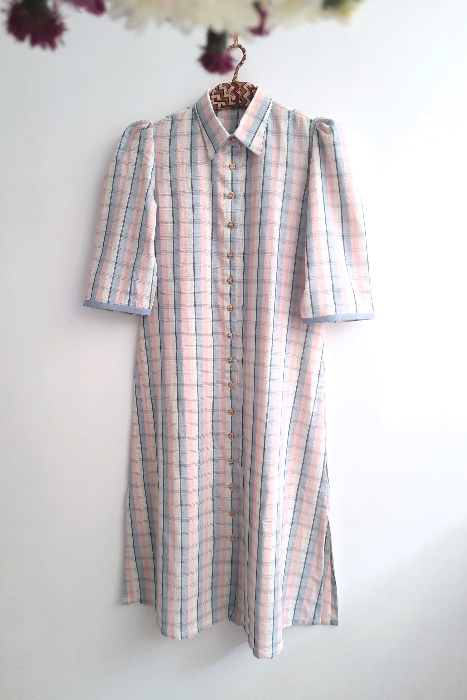 Checkered Handwoven Organic Cotton Kurta For Women.