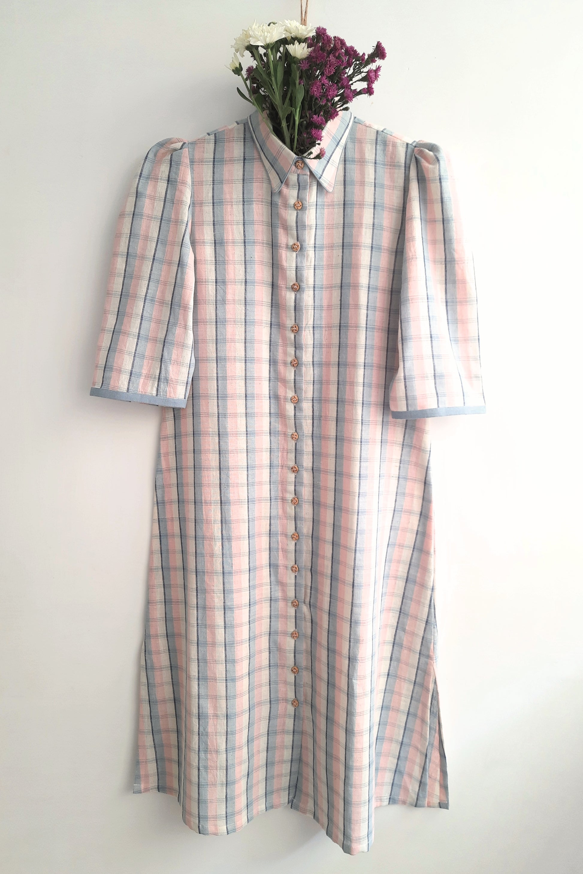 Checkered Handwoven Organic Cotton Kurta For Women.