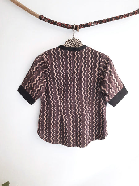 Chevron Ajrakh Print Hand Spun Cotton Top For Women.