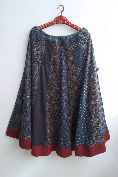 Ajrakh block prints skirt in indigo dye. Ajrakh Cotton Skirt. Chaniya chola.