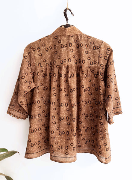 Earthy brown ajrakh chanderi shirt for women, Luxury fashion