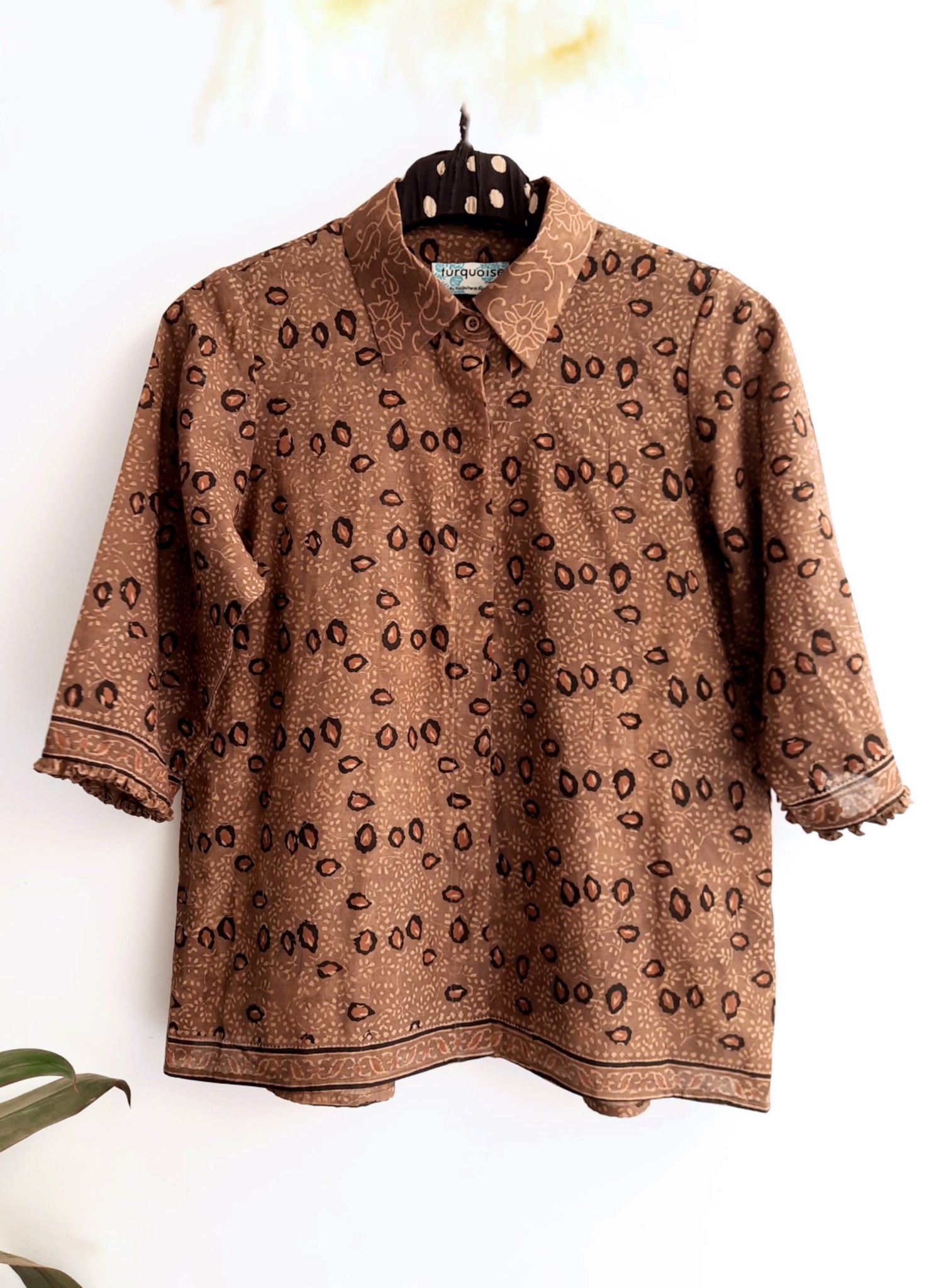 Earthy brown ajrakh chanderi shirt for women, Luxury fashion