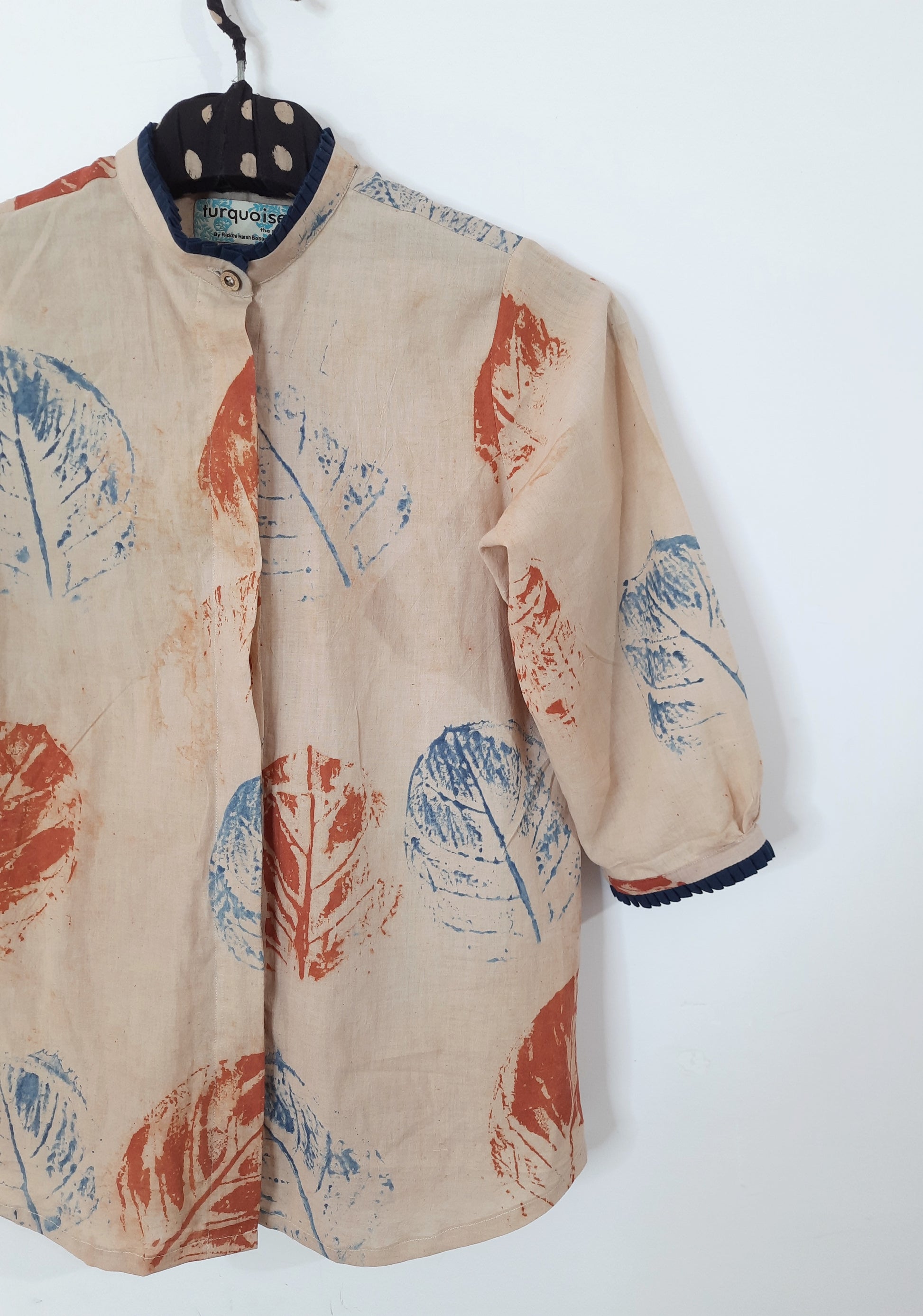 Earthy peach eco printed shirt for her, Eco conscious clothing, Handmade shirt, Slow fashion