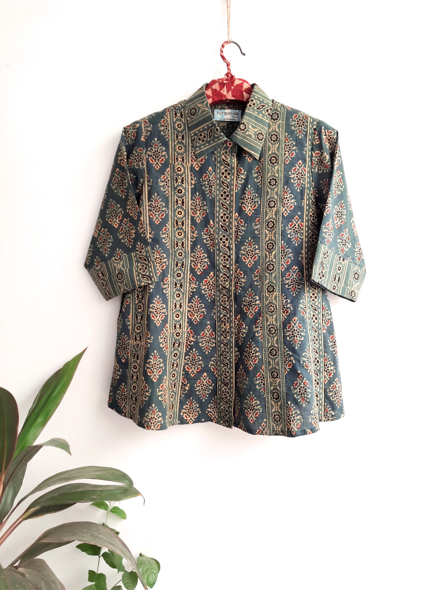 Green ajrakh kali cut shirt for her, Women's shirt in ajrakh prints, Ajrakh prints cotton shirt