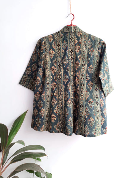 Green ajrakh kali cut shirt for her, Women's shirt in ajrakh prints, Ajrakh prints cotton shirt