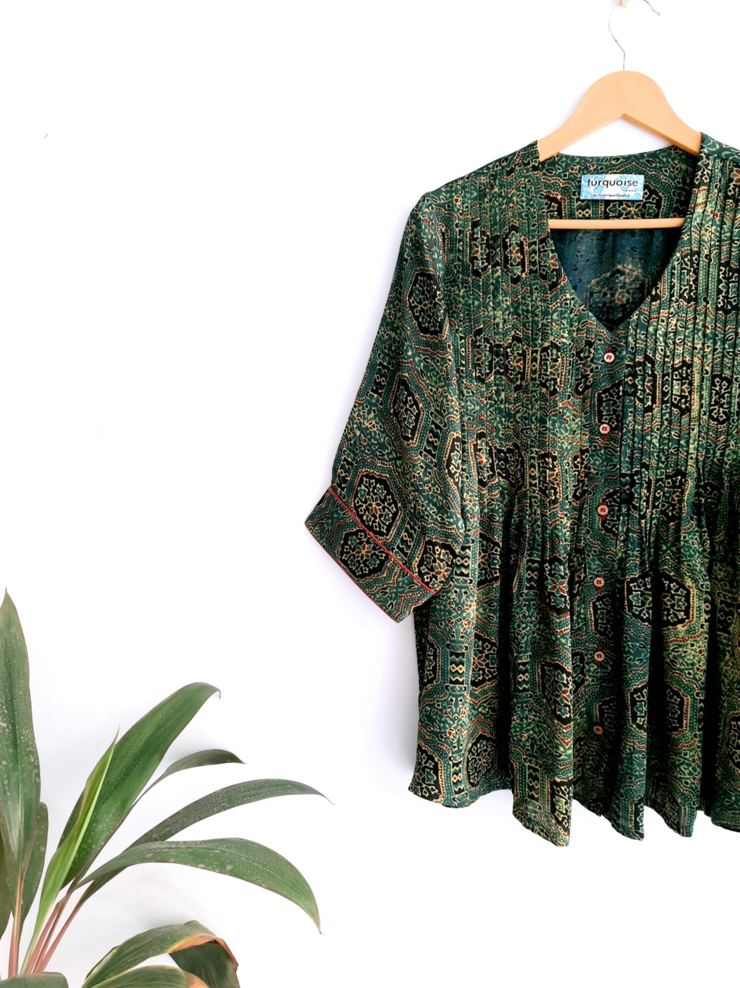 Green modal silk kaftan, Silk Kaftan Shirt, Natural dyed kaftan, Sustainable Luxury