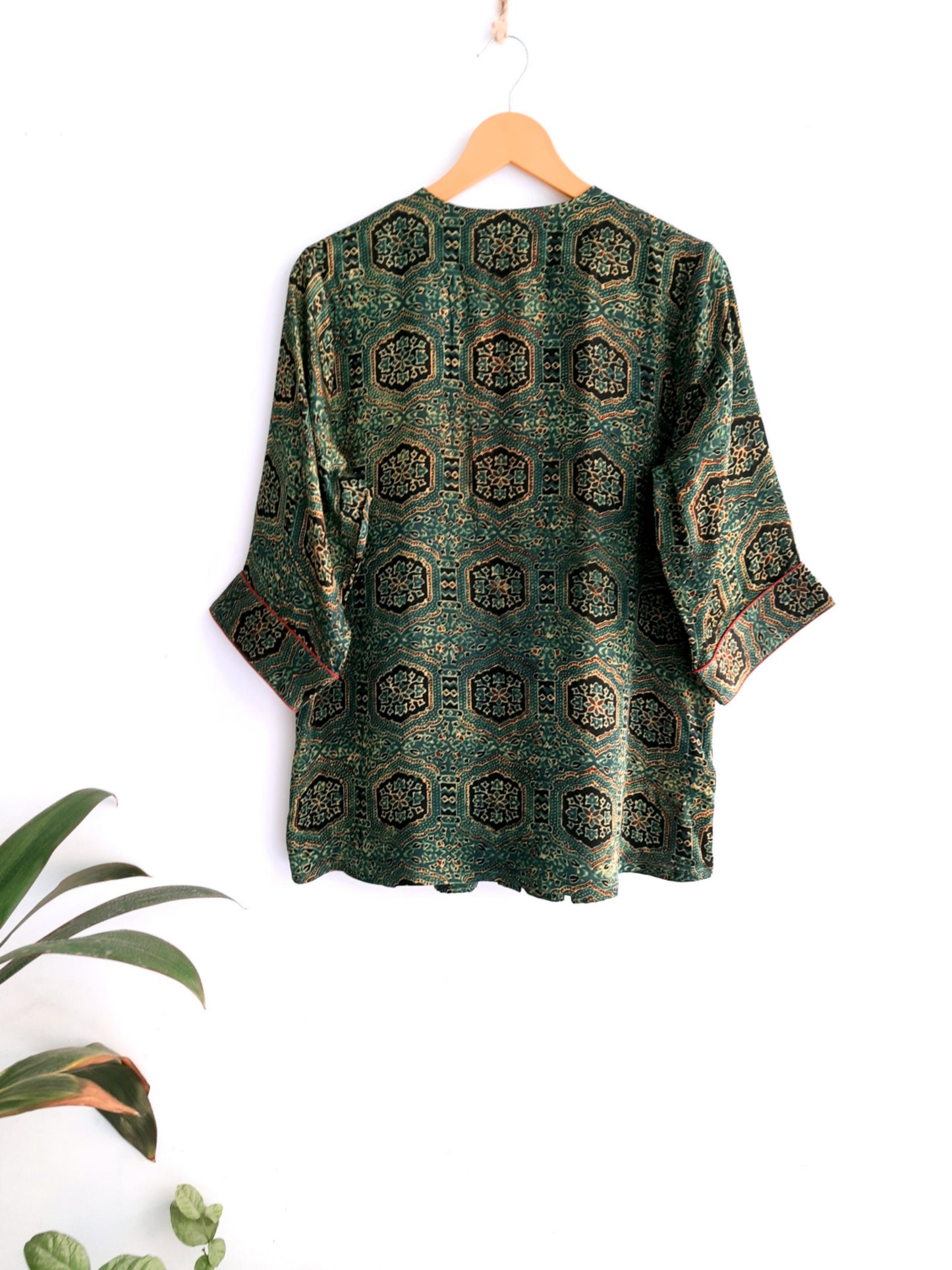 Green modal silk kaftan, Silk Kaftan Shirt, Natural dyed kaftan, Sustainable Luxury