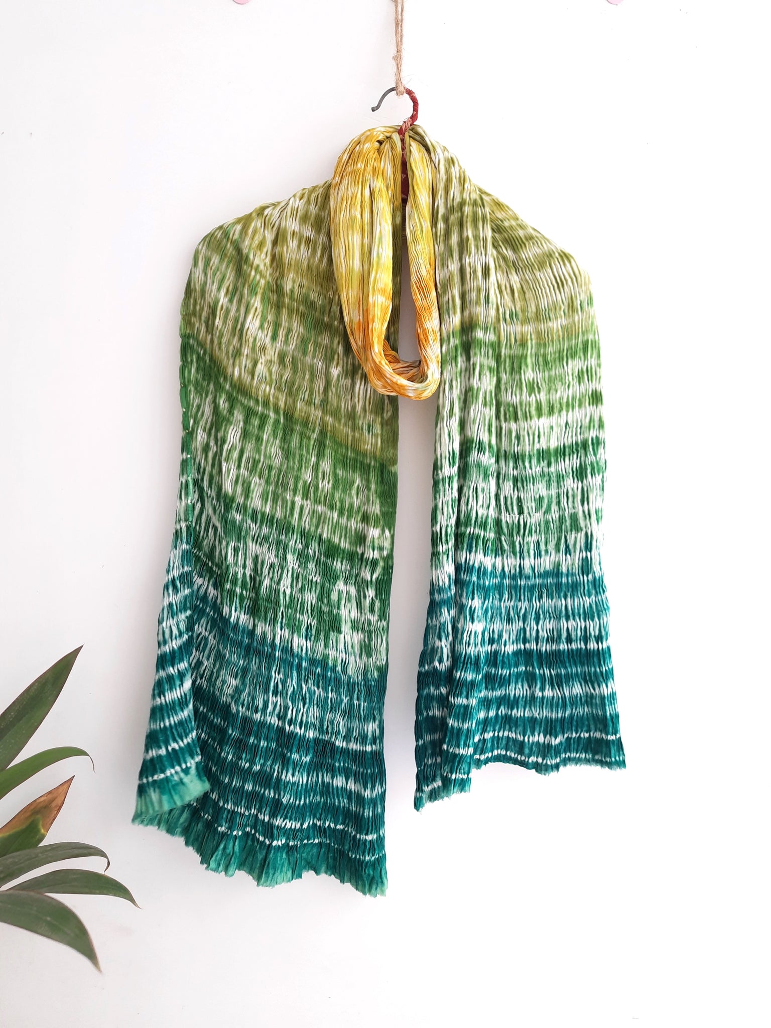 Green ombre shibori hand dyed stole, Handcrafted shibori dupatta