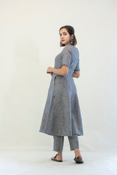 Grey linen anarkali kurta pants coord set, Linen coord set, Sustainable luxury