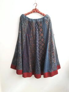 Ajrakh block prints skirt in indigo dye. Ajrakh Cotton Skirt. Chaniya choli.