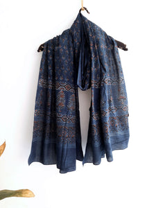 Turquoisethestore's Indigo Ajrakh Cotton Dupatta, hand block printed with traditional techniques. Elevate your summer style with this sustainable and artisanal fashion accessory, perfect for adding charm to any outfit.