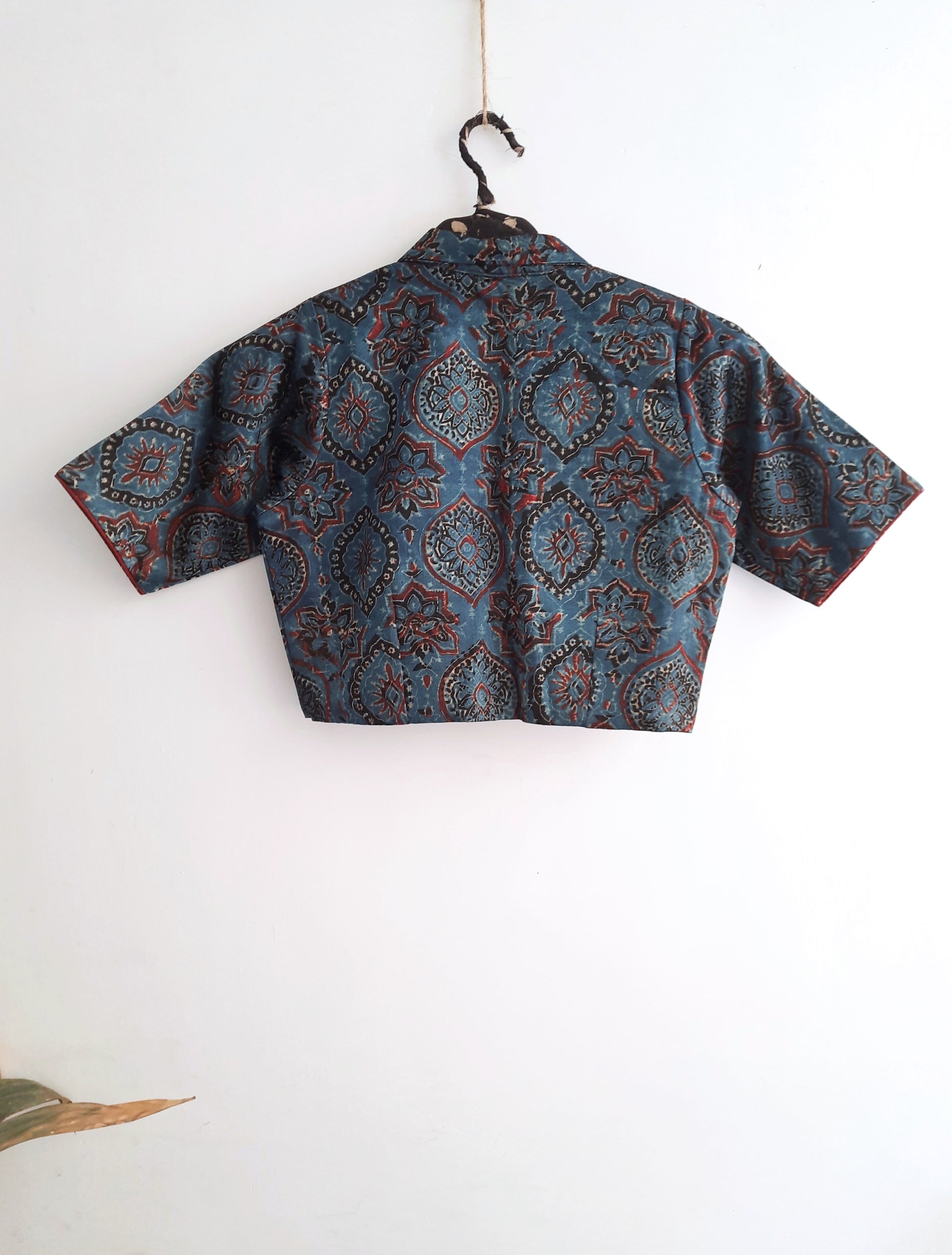 Indigo ajrakh blouse in mashru silk
