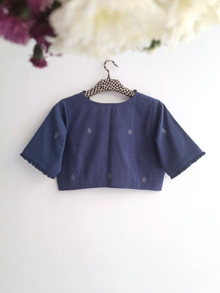 Indigo Dyed Hand Spun and Handwoven Organic Cotton Blouse.