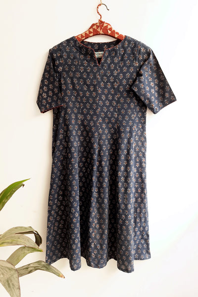 Indigo ajrakh boots print kalidar A line dress or kurta, Ajrakh kurta, Everyday wear